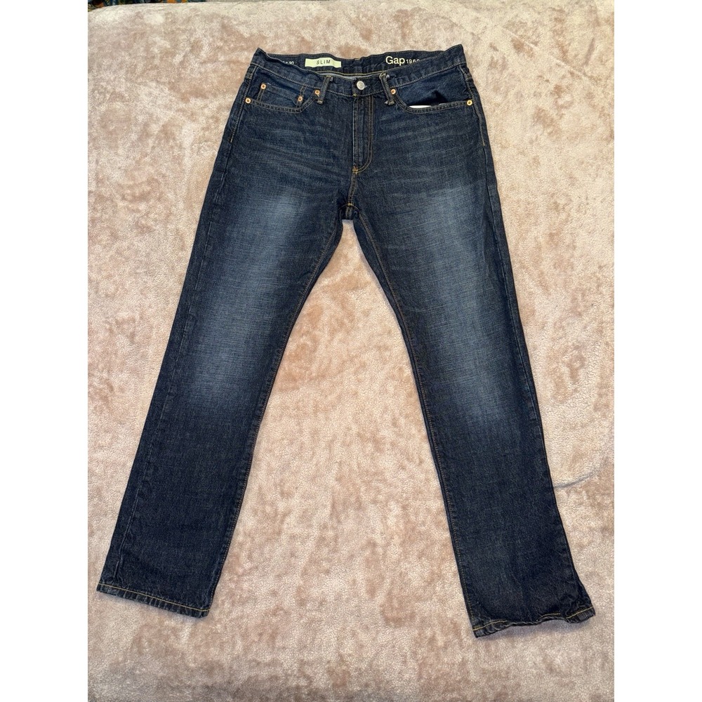 Gap Men's Straight Jeans Blue Medium Wash Slim Fit 31x30 Cotton Denim